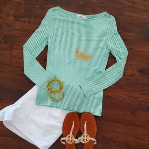 Vineyard Vines Tee Top Green and White Stripes Top  X Small